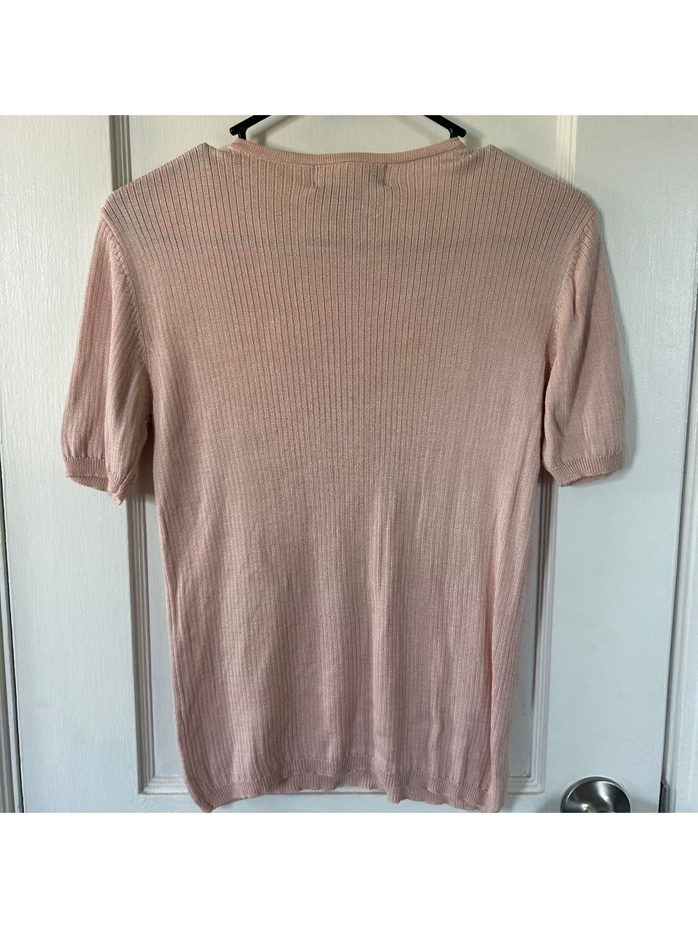 August Silk 100% Silk Knit Top Blush Pink Short Sleeve Sweater Size M - Picture 5 of 5